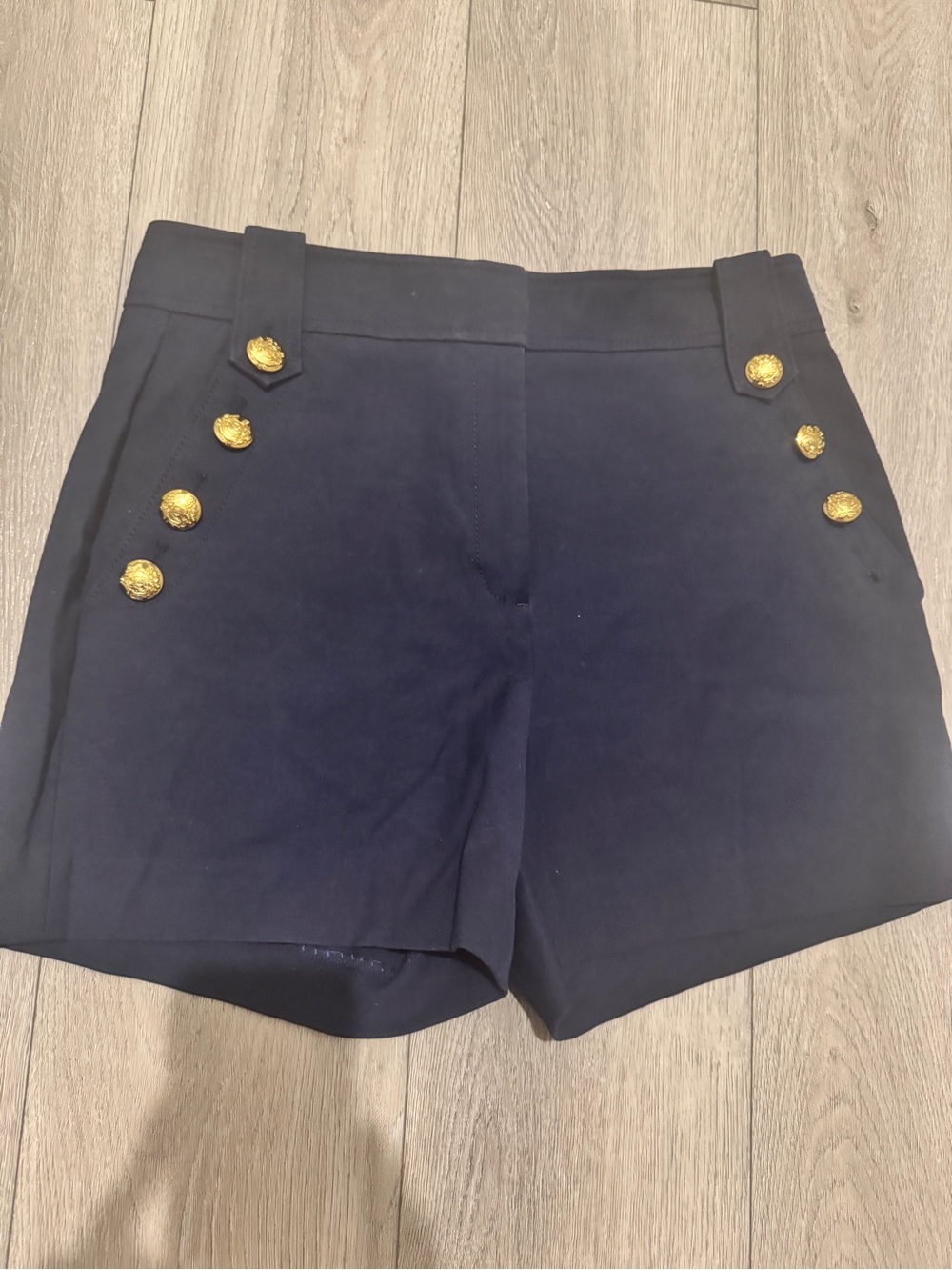 White House Black Market Navy High-Waist Shorts with Gold Buttons Mariner